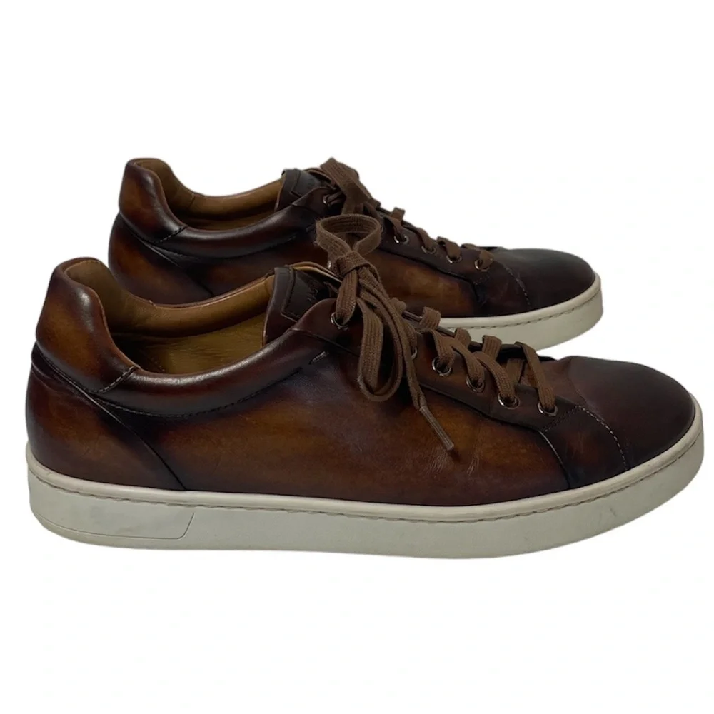 Magnanni Leather Sneakers High Quality Luxury Made In Spain Brown Mens Size 9